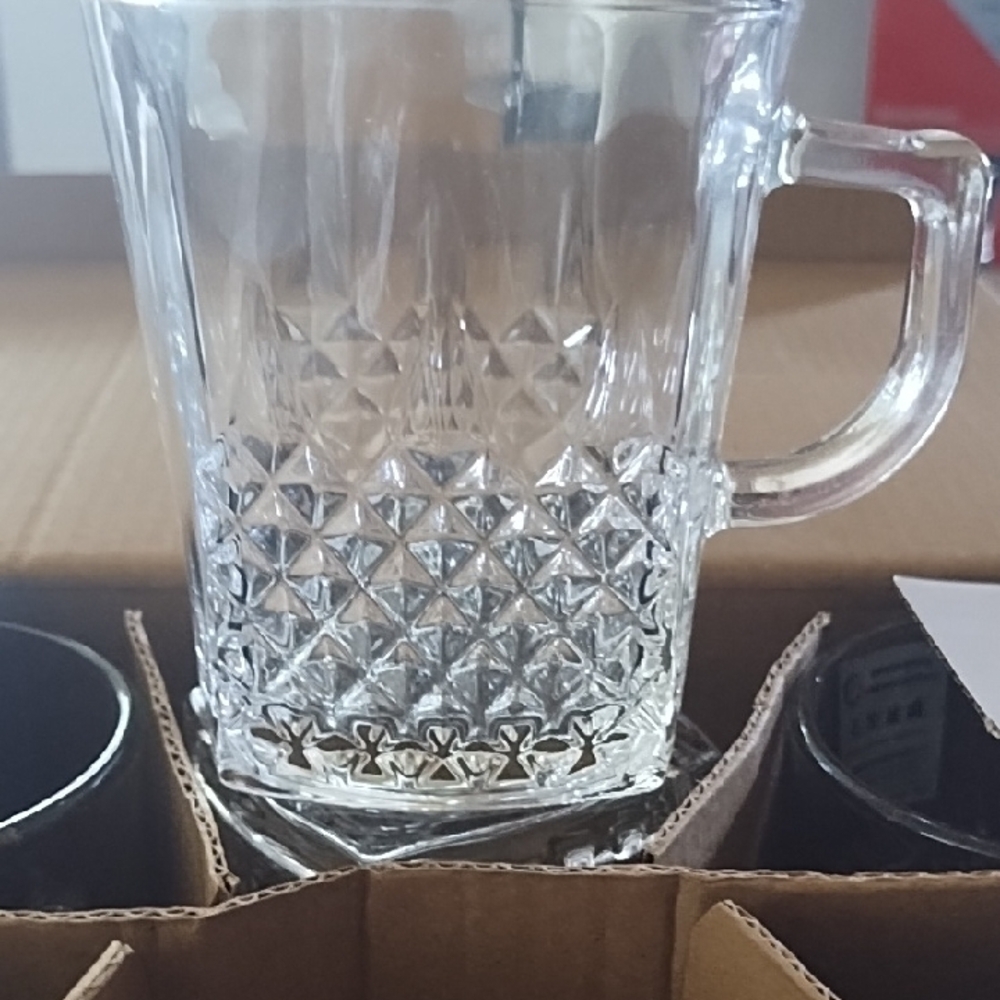 White Glass Coffee Mug with Textured Design